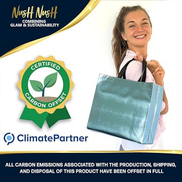 Aqua Blue Gift Bags Large Size – Set of 12 Shiny Turquoise Reusable Gift Bags - Picture 2 of 4